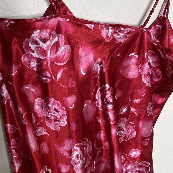 Dentelle Vintage Red & Pink Heart Floral Satin Mini Slip Nightgown Valentines L - Picture 10 of 11
